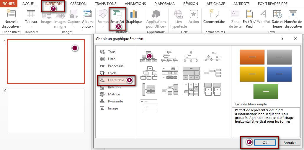 Premiere etape pour creer un organigramme dans smartArt