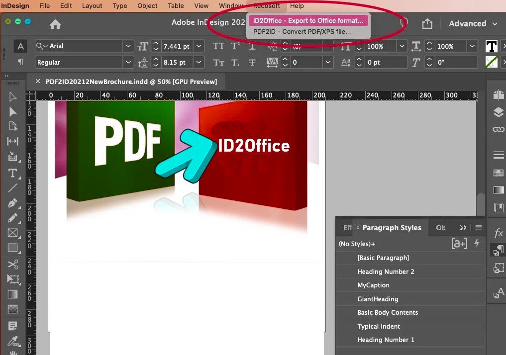 Utiliser le plug in ID2Office pour convertir un fichier InDesign en Word 1