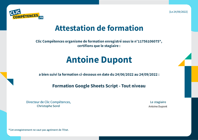 diplome formation google sheets script