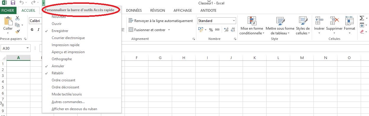 Ruban barre doutils du logiciel Excel