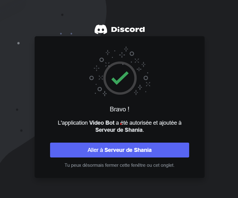 Lapplication est autorisee et ajoutee au bot serveur