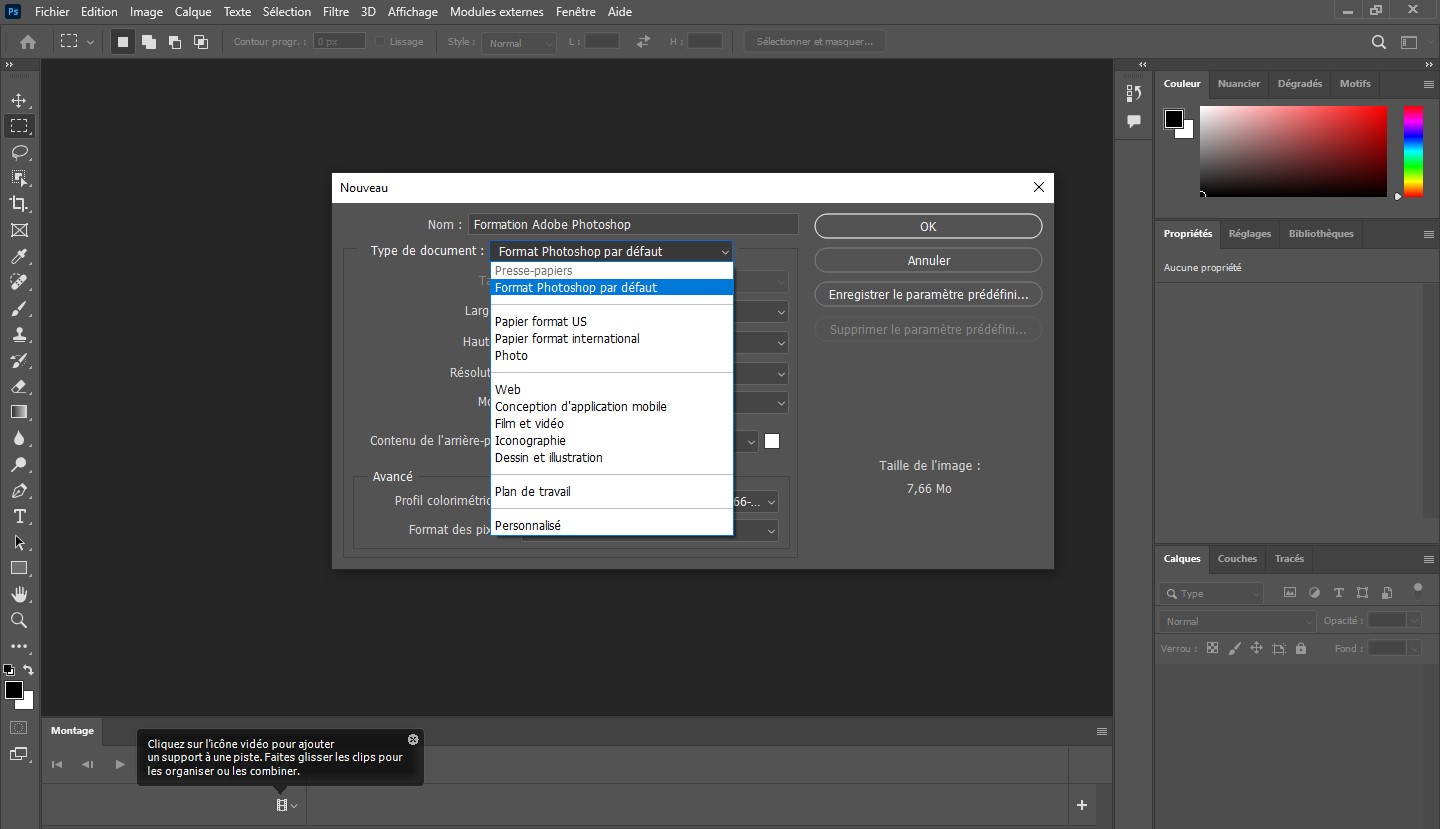 Choix du type de formation a traiter et configuration 