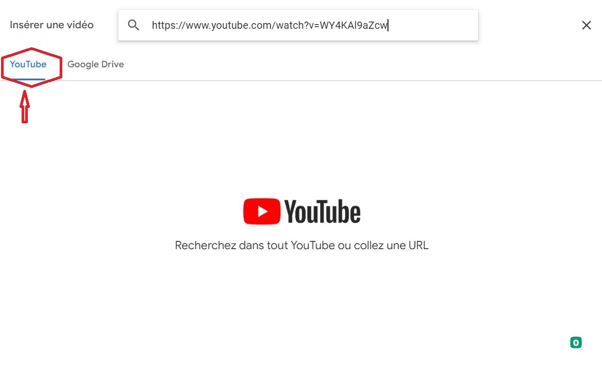 Inserer le lien Youtube dans google slides