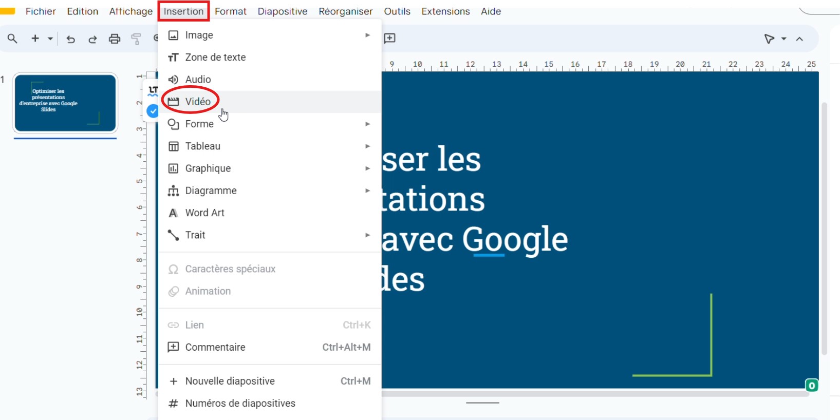 Insertion lien YouTube dans google slides