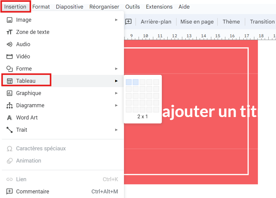 Insertion tableau dans google slides